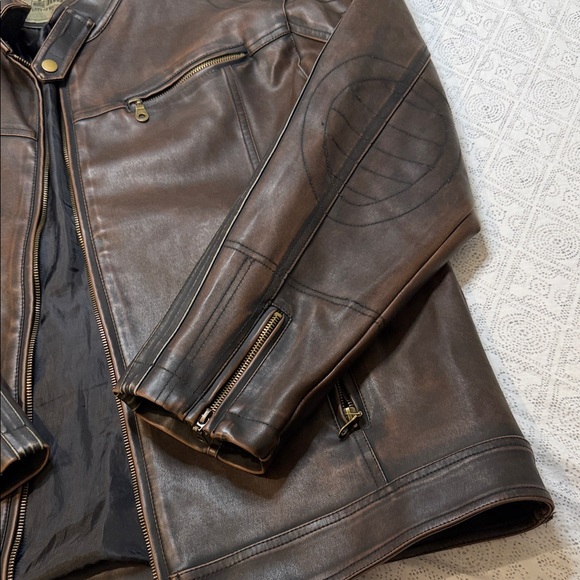 Machine Type Field Apparel Mens Faux Leather Brown Jacket Coat Size XL - Picture 4 of 9